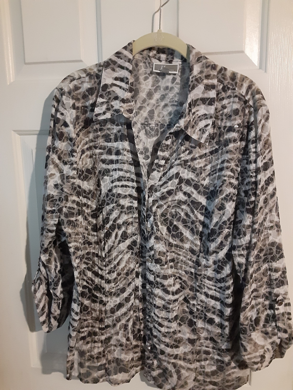 JM Collection Sequin Blouse Sz 18 | Black White Grey Silver Button Down GUC